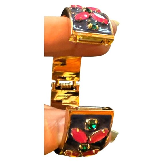 J.Crew Enamel & Gold-Tone Bangle With Pink & Green Floral Design - NOS - Picture 9 of 12